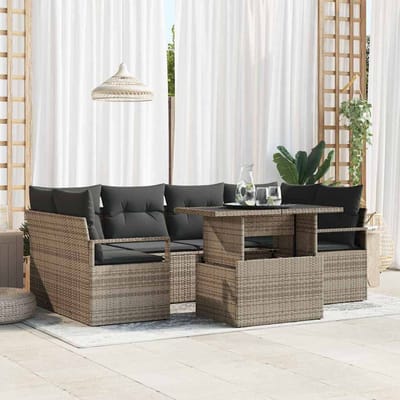 vidaXL - Tuinbank - Set - 7 - st - 6-Aantal - zitplaatsen - Grijs - poly - rattan