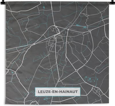 Wandkleed - Wanddoek - Plattegrond – Leuze en Hainaut – Blauw – Stadskaart - Kaart - 180x180 cm - Wandtapijt