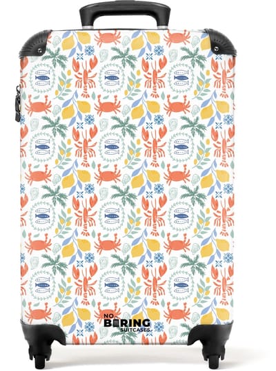 NoBoringSuitcases.com - Koffer - Kreeft en citroen patroon kleurrijk - Past binnen 55x40x20 cm en 55x35x25 cm - Trolley handbagage - Valiezen met wieltjes volwassenen - Reiskoffer op wielen - Rolkoffer lichtgewicht