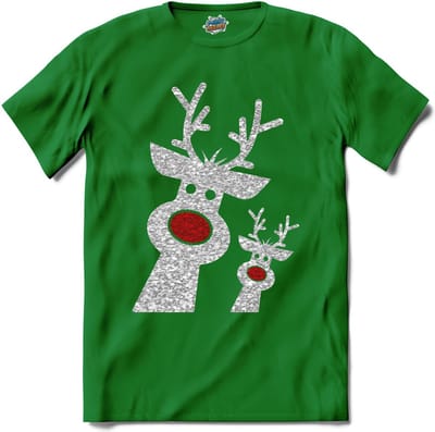 Glitter Kerst Buddy's - T-Shirt - Dames - Heren - Kelly Groen - Maat XL
