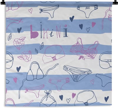 Wandkleed - Wanddoek - Bikini - Zomer - Patronen - 90x90 cm - Wandtapijt