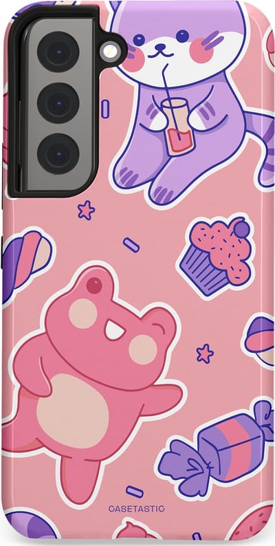 Casetastic hoesje geschikt voor Samsung Galaxy S22 - Dubbellaagse bescherming - Snoepvriendjes - Fashion Case - Lichtroze Lavendel Koraal