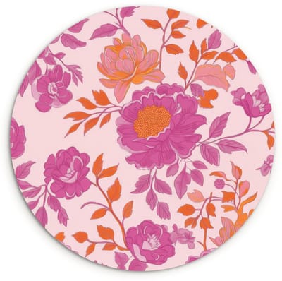 WallCircle® Wandcirkel 90x90 cm - Muurcirkel Bloemenpatroon - Roze - Oranje - Bloemen - Muurdecoratie woonkamer - Wanddecoratie slaapkamer - Kamer decoratie accessoires - Ronde schilderijen