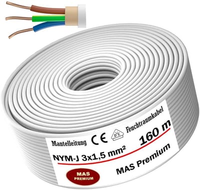 Kabel voor vochtige ruimtes - Stroomkabel voor installatie onder pleisterwerk en in natte ruimtes, 3 x 1,5 mm²