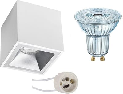 OSRAM - Opbouwspot Set - Parathom PAR16 940 36D - Proma Cliron Pro - GU10 Fitting - Dimbaar - Opbouw Vierkant - Mat Wit/Zilver - 3.7W - Natuurlijk Wit 4000K - Verdiept - 90mm