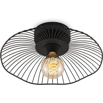 Home - Industriële plafondlamp - Metalen Lampenkap - Paraplu - Zwart - Ø35 x 11 cm - E27 fitting - Voor gebruik in slaapkamers en werkkamers - Hoogte lampenkap: 4 cm
