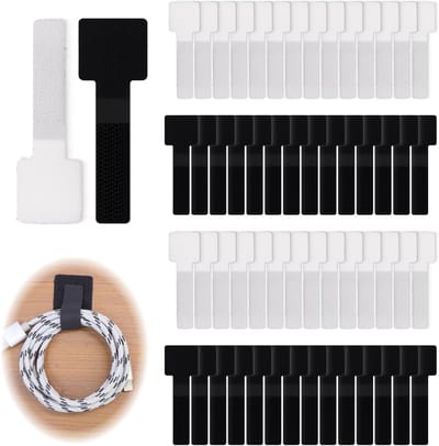 60 Stuks Kabelbeheer Set – Zelfklevende Kabelbinders, Houder Clips en Klemmen voor TV, Computer, Verlichting en Kantoorgebruik, Zwart en Wit
