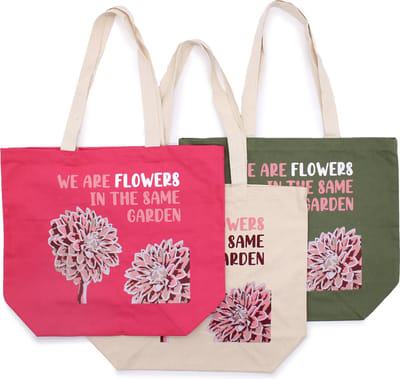 3 stuks schoudertas katoen - shoppingtas - Draagtas lang hengsel - We Are Flowers - Tote Bag - Katoenen Tassen 3 stuks (3 ontwerpen) - Eco - Bio - 'Cotton Not Plastic'