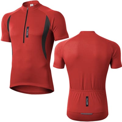 MEETYOO Heren Fietsshirts Korte Mouwen Wielertrui Half Rits Fiets Jersey T-shirts Rood M - Pack van 1