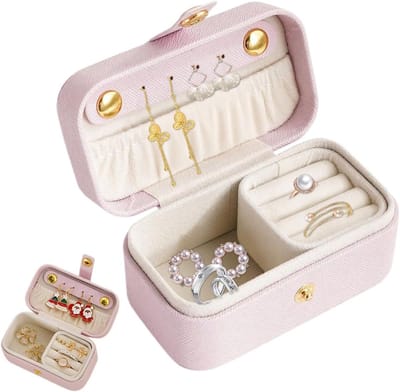 Reis Sieraden Doos - Opbergdoos Accessoires - Georganiseerd Reizen - Waterdicht PU Leer - 9.5x5x5 cm - Roze