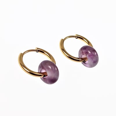 ∅16mm Oorringen met Amethist Stenen - Verguld Stalen - Dames Oorbellen met Donut Hangers