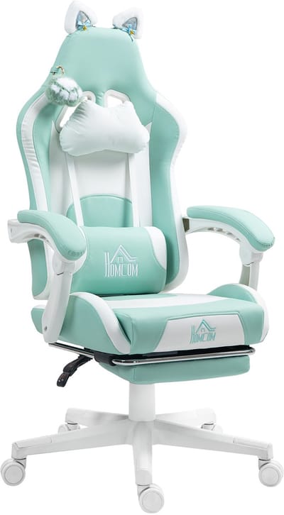 Homcom Gaming Chair-Kunstleer-65L x 62B x 116-124H cm-Lichtblauw