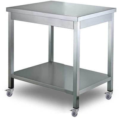 HCB® - Professionele Werktafel op wielen - 70 x 70 x 85 cm - RVS / INOX tafel - Horeca keuken werkbank - werkwagen - kookeiland - verplaatsbaar keukeneiland - werkblad - 23 kg - 7931