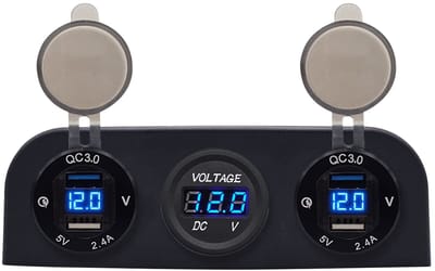ProRide 12V USB Autolader 4 Poorten - 5V/2.4A - P19108 - Drievoudig opbouw paneel met Voltmeter
