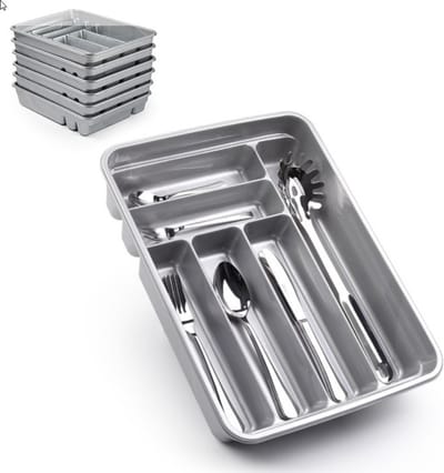 Plasticforte Bestekbak - 6-vaks - zilverkleurig - 40 x 30 x 7 cm - bestekhouder