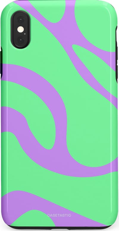Casetastic Hoesje Geschikt voor Apple iPhone Xs Max - Stijlvolle Beschermende Duo-layer Case - Pastelgolven Mint-Lila