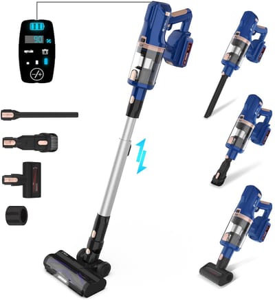 YYchan Stofzuiger - Steelstofzuiger Draadloos 300W - 4000mAh-batterij - zonder zak - Ultralicht - LED-zuigmond - Blauw