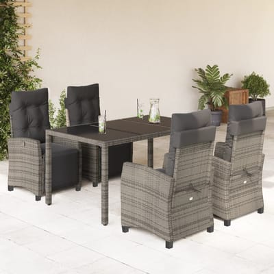 vidaXL - 5-delige - Tuinset - met - kussens - poly - rattan - grijs
