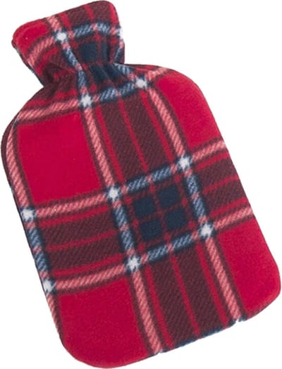 Gerimport Warmwaterkruik - fleece hoes - rood - Schotse ruit print - 1,25 liter - 35 x 18 cm - kruik