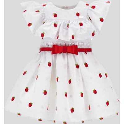 jurk met aardbeien wit-rood