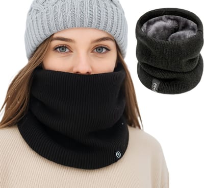 Winter Fleece Nekwarmer – Zachte & Elastische Gebreide Wintersjaal – Uniseks Nekgaiter met Fleece Voering – Zwart – Warm, Winddicht & Stijlvol – Perfect voor Buiten, Sport & Mode
