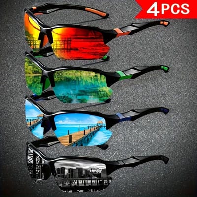 4 stuks Vintage Gepolariseerde Sportbrillen voor Heren Coating Klimmen Vissen Hardlopen Casual Kleding Volledige Rand Decoratieve Brillen black