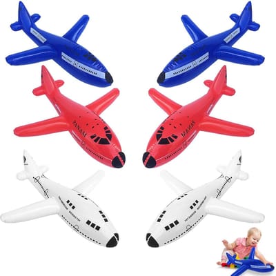 Dailygoods- Opblaasbare Vliegtuigen - 6-delige Set - Speelgoedvliegtuigen voor Kinderen - Geschikt voor Feestdecoratie - 20 Inch - Rood/Blauw/Wit