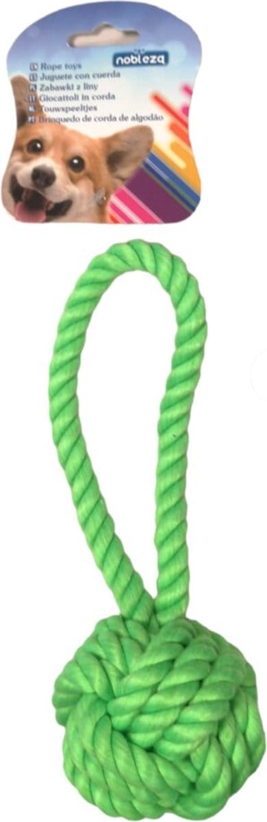 Nobleza Hondenspeelgoed - Hondentouw met Bal - Flostouw Hond - Trektouw Hond - Speeltouw Hond - Groen