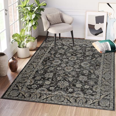 Tapiso Ritz Vloerkleed Grijs Gebloemd Katoen Antislip Woonkamer Tapijt Maat- 80x150