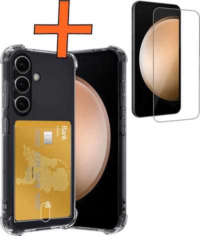 Hoes - Geschikt voor Samsung Galaxy S23 FE - Met Screenprotector - En Pashouder - En Kaarthouder - Telefoon Hoesje Shockproof - Siliconen Case - Back Cover - Shock Proof - Pasjes Houder - Transparant