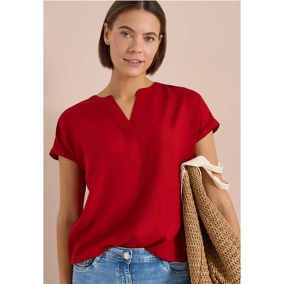 Blouse met korte mouwen en gespleten hals