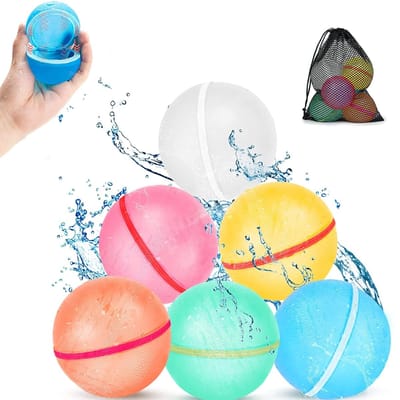 6 stuks - Waterbal, vulbare waterbal, herbruikbare waterbal, geschikt voor buitenactiviteiten 7x7cm (veelkleurig)