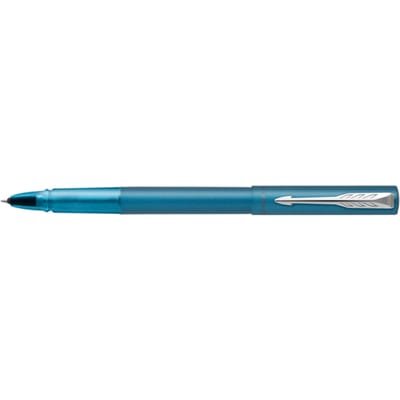 Vector XL rollerballpen | metallic groenblauwe lak op messing met chroom detail | fijne penpunt met zwarte inkt navulling | cadeauverpakking