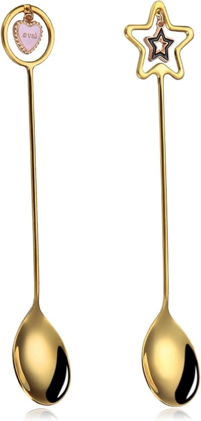 Cadeauset met Koffiebonen en Gouden Lepel, 15.5cm RVS Decoratie voor Koffie en Taart, 2 Stuks
