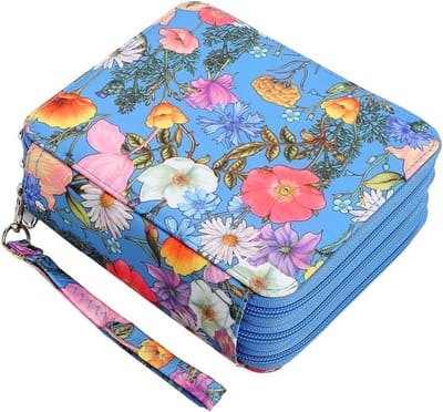Potlood Etui - Opbergtas Teken - Organiseren Tekenmateriaal - Grote Capaciteit - 72 Slots - Blauw Bloem