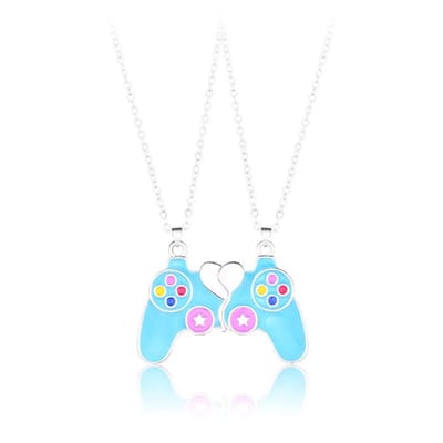 Bixorp Friends BFF Ketting voor 2 Controller met Hartje - Zilverkleurig & Blauw - Magnetisch - Gamer Vriendschapsketting Cadeau - 45cm + 5cm verstelbaar