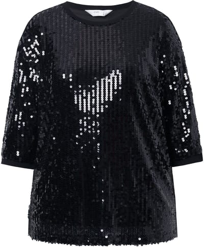 Angel of Style - Dames - T-shirtBoxy Fit pailletten - Zwart - Maat 42