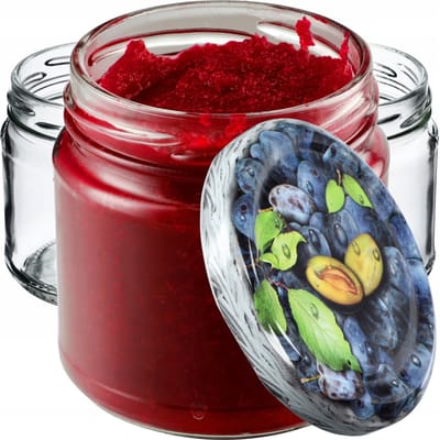 KADAX Kleine inmaakpotten, 200 ml, jampotten, diameter 66 mm, kleine potten voor honing en specerijen, luchtdichte potten, weckpotten, ronde potten (10 stuks, pruimen)
