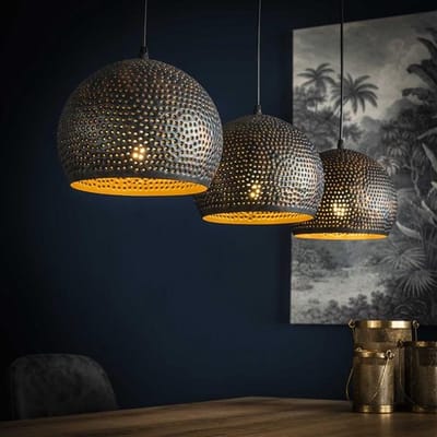 PS-Collection Punch Bol 3L Hanglamp - Ø25 cm - Zwart/Bruin - Metaal - hanglampen eetkamer, hanglamp zwart, hanglampen woonkamer, hanglamp slaapkamer, hanglamp kinderkamer, hanglamp rotan, hanglamp hout, hanglamp industrieel