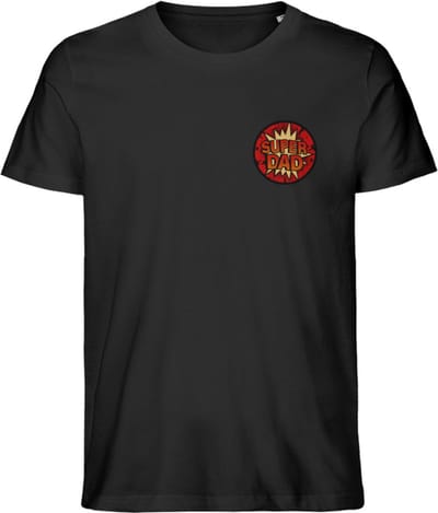 Heren T Shirt - Super Vader Pappa - Korte Mouw - Zwart - XS