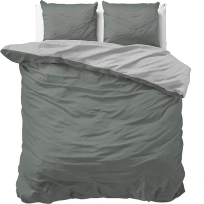 Sleeptime Twee Kleuren Dekbedovertrek - 240x200/220 + 2 kussenslopen 60x70 - Grijs/Antraciet - Lits-Jumeaux