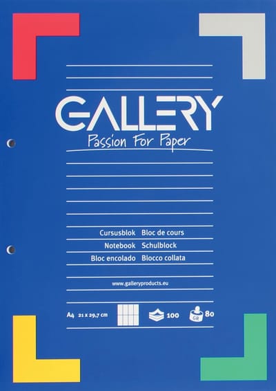 Gallery cursusblok, ft A4, 80 g/m², 2-gaatsperforatie, commercieel geruit, 100 vel 5 stuks