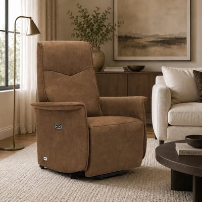 Relaxfauteuil Jens – Microleder – Sta-op stoel - Elektrisch Verstelbaar – Met accu – 2 Motoren – Luxe Comfortstoel – Cognac