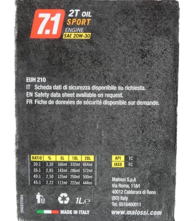 Malossi 7.1 2T Sport Oil Engine 1L semi-synthetische motorolie SAE 20W30 Gloednieuw
