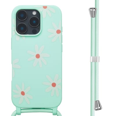 imoshion Hoesje - Geschikt voor Apple iPhone 16 Pro - Siliconen design hoesje met koord - Green Flower Distance