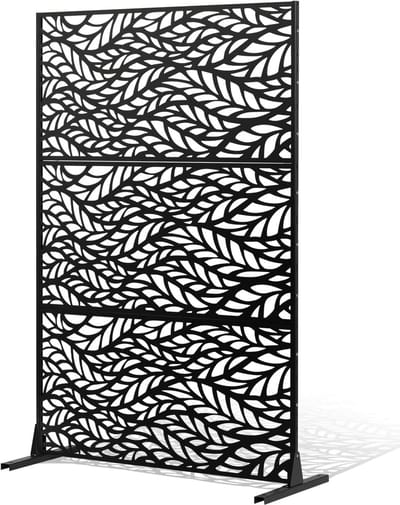 Metalen Privacyscherm - Tuinscherm Paneel - Buitenruimte Afschermen - Vrijstaand 3-Panelen - 119x183 cm - Zwart