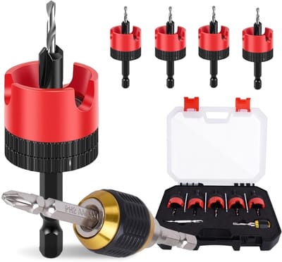 SnelShoppen - 5-delige Verzinkboor Houtset voor Houtbewerking - Instelbare Boorbits (2,8-4,0 mm) met Diepteaanslag en Zeskantige Schacht - Ideaal voor