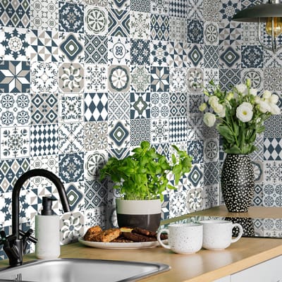 Zelfklevende tegelmuurstickers voor keuken en badkamer - 30 cementtegelstickers, Azulejos Donito - 30 stickers, 20x20cm