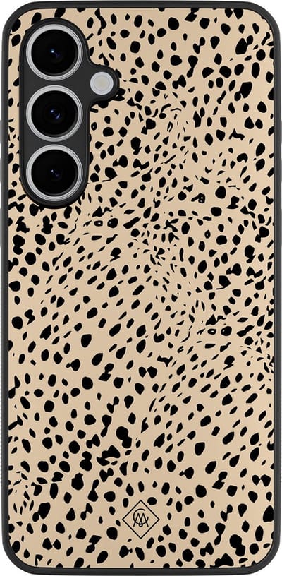 Casimoda® hoesje - Geschikt voor Samsung Galaxy S24 FE - Stippen bruin abstract - Zwart TPU Backcover - Gestipt - Bruin/beige