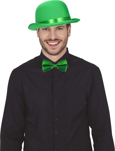 Faram party Verkleedkleding setje 2 delig - groen - Engelse bolhoed met vlinderstrikje - voor heren